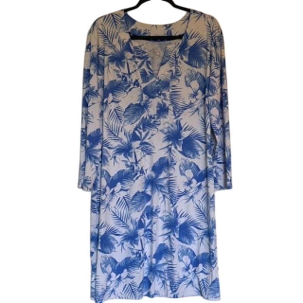 Banana Boat Long Sleeve Dress, UPF 50+- XL- Blue Hawaiian Dress